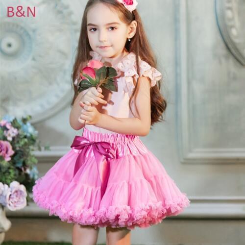 Buenos Ninos Girls Tutu Skirt Fluffy Solid Color Dance Wear Chiffon Pettiskirt For 1-10 Years