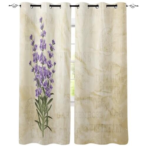 Lavender Plant Retro Window Curtains Home Decor Living Room Curtains Bedroom Kitchen Items Door Curtains