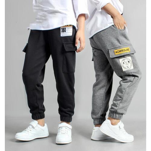 Boy Big Pocket Cotton Sports Pants Autumn Personality Letter Printing Teen Kids 4-14 Years Casual Joggers Harem Trousers
