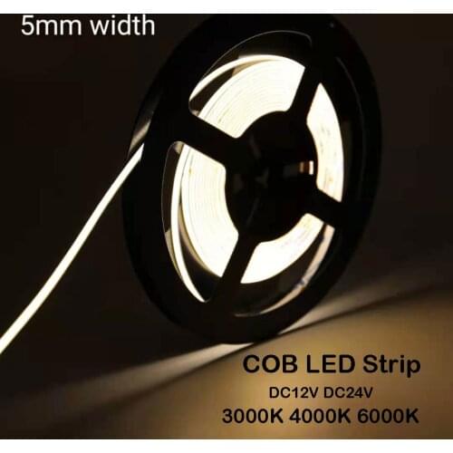 Super Slim COB LED Car Light Strip Linear Rope 5m/Roll 5mm width12V 24V No Spot 480LED 7W/M Cold Warm Nature White