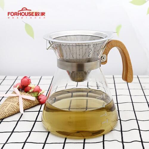 Heat Resistant Glass Coffee Pot Coffee Brewer Cups Counted Coffee Maker Wooden Handle Barista Percolator