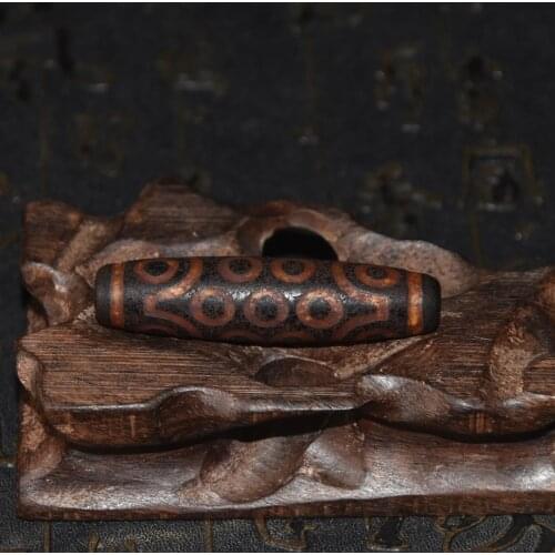 Tibet Feng Shui 21 Eyes Totem Agate DZI 14*56mm Maroon Lines Inlaid Old Black Beads Men&Women Jewelry Necklace DIY Free Shipping