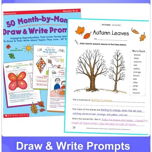 50 Month-by-Month Draw and Write Prompts Grades K-2 Improve Writing Skills Workbook To Practice for kids PDF book