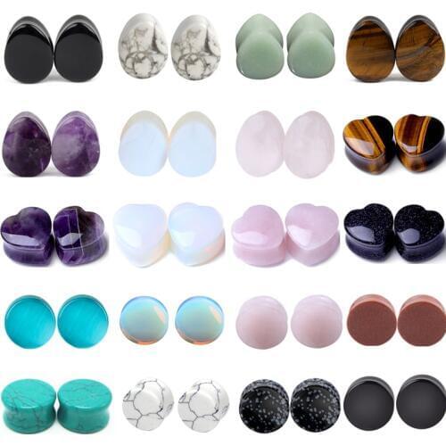 2PCS 5-22mm Heart Natrue Stone Ear Plugs Gauge Earring Flesh Tunnel Pink Stone Ear Strecher Expander Piercing Oreja Dilataciones