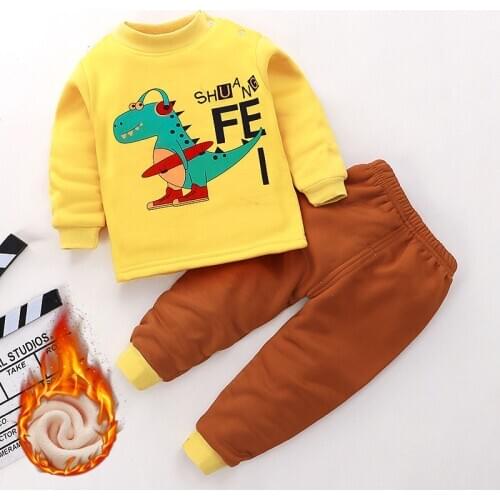 2020 Kids Thermal Underwear Suits Baby Boys Girls Cartoon Clothes Autumn Winter Plus Velvet Thickened Pajamas Children Pijamas