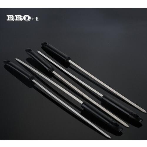 5 Pieces Stainless Steel Barbecue Skewer with Black Handle Shish Kabob Sticks Flat Metal BBQ Stick Grilling Tool 17.7'' /45cm