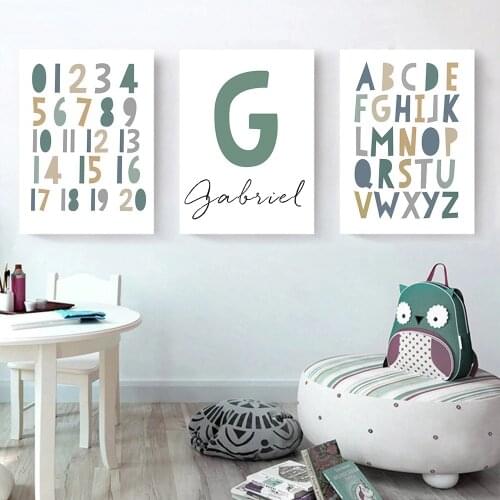 ABC Alphabet Canvas Art Print Numbers Poster Rainbow Custom Name Wall Art Painting Posters Nursery Wall Pictures Baby Room Decor
