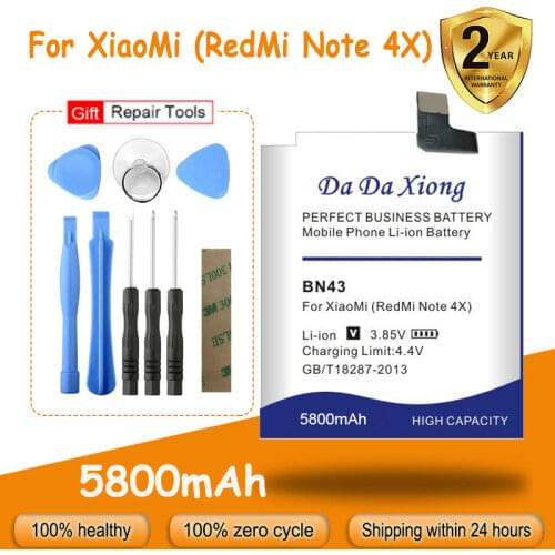 Free shipping 5600mAh BN43 Battery for Xiaomi Redmi Note 4X 4 X 5.5inch Replacement batteries + free tools
