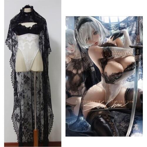 Anime Game NieR Automata YoRHa 2B No.2 Type B Black Dress Sexy Wedding Uniform Cosplay Costume Women Halloween FreeShipping 2021