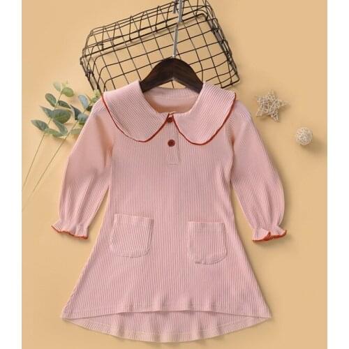 Girls' long-sleeved childrens dress pure color elegant Korean style girl one-piece dress autumn kids dresses for girls
