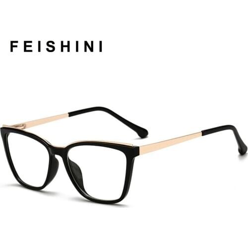 Feishini 2020 Hot Anti Blue Light EyeGlasses Frames Women locking Filter Reduces Computer Eyewear Woman Cat eye Improve Comfort