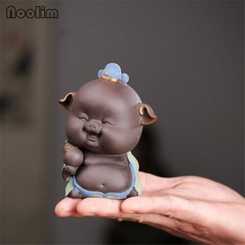 Purple Clay Lovely Laughing Animal Ornament Creative Small Tea Pets Ceramic Cute Figurine Teahouse Table Decoration Crafts