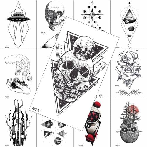 Geometric Shantou Moth Planets Temporary Tattoo Fake Body Art Chest Wasit Beauty Tattoo Decal For Adult Realistic Sheet Sticker