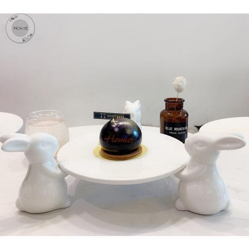 Ceramic rabbit Plate Chinaware Ceramic bunny dish dinner plates cake stand tableware porcelain tray decorative Rabbit cake plate