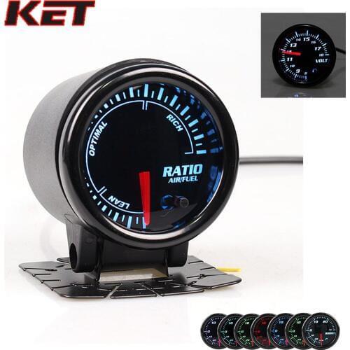 KET 2" 52mm Universal Car Auto Air Fuel Ratio Gauge Meter With Sensor 7 Color LED Smoke Face auto gauge