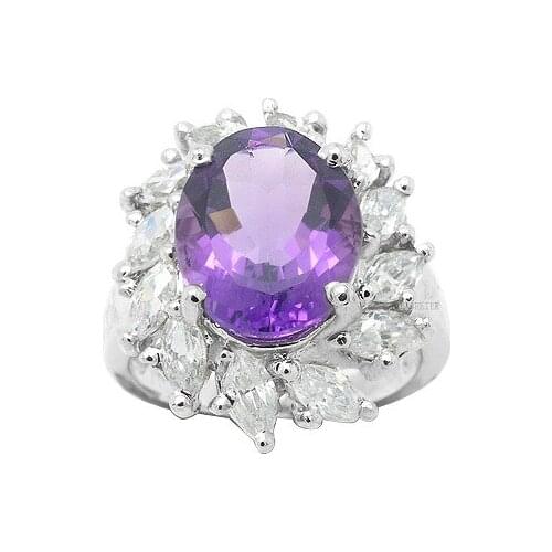 Classic Gemstone Ring for Office Woman 10mm*12mm Natural VVS Grade Amethyst Ring Dazzling 925 Silver Amethyst Jewelry