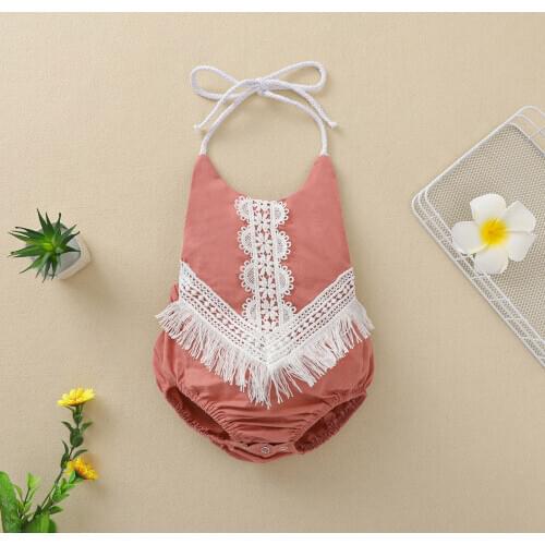 Newborn Baby Girls Halter Bodysuits Summer Sleeveless Backless Crochet Lace Tassel One-Piece Jumpsuits Clothes