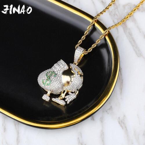 JINAO New Money bag doll Prong Setting 3A+CZ stones Gold Plating Zircon Shiny Hip Hop pendant for Men Women
