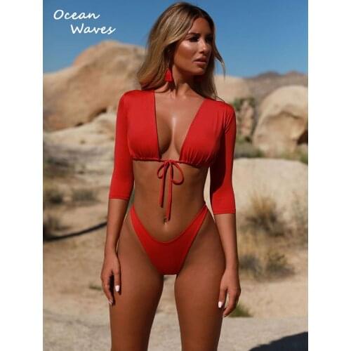 Long Sleeve Swimwear Women Sexy Solid 2021 Swimsuit Female Bikinis Set Push Up Bathing Suit Tankini Brazilian Beachwear Biquini