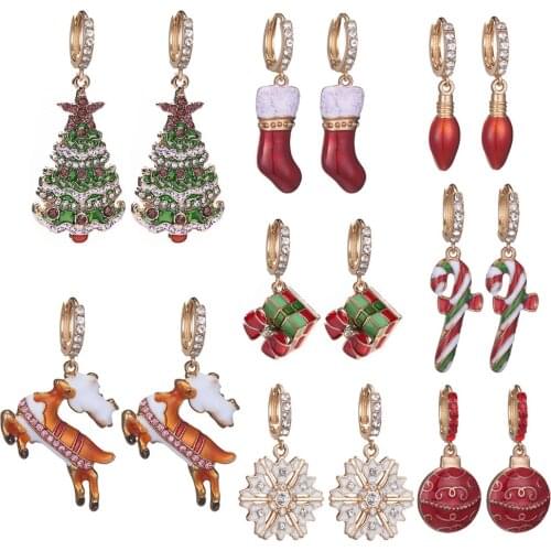 Fashion Christmas Drop Earrings Retro Luxurious Enamel Christmas Tree Elk Snowflake Pendant Dangle Earrings Earring Jewelry Gift