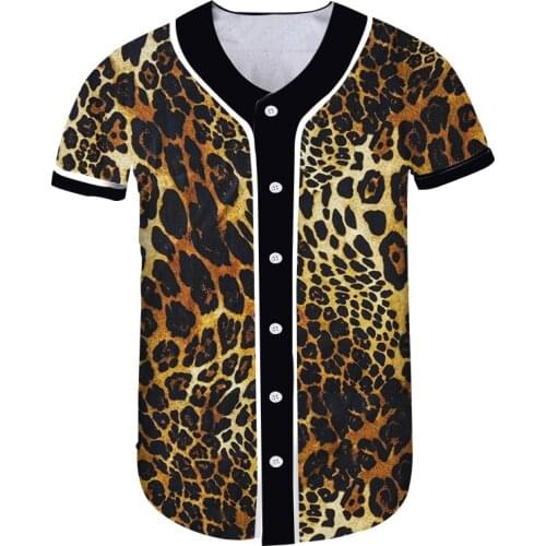 UJWI Leopard Print Sexy Summer Short-sleeved Baseball Uniform Mens Plus Size 3D Digital Printing Sports Clothing Button Coat