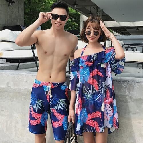 Custom sublimation printed design your own fashion couple swimwear beachwear shorts for men and women