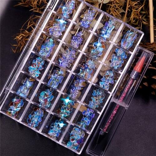 NEW 24grids/case Irregular Rhinestones with Dotting Pen Flatback Kit 480/12000pcs Charms Gold Red AB Blue Glass Nail Jewelry Diy