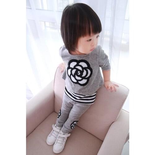 Autumn kids clothes girl flower clothes velvet top+pant set 2 pieces children long sleeve clothing