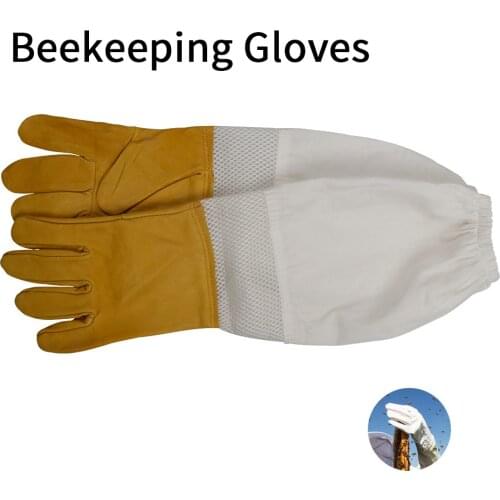Sheepskin Beekeeping Product With Short Net Veiling Prorective Clothing Beekeeping Gloves For Bees Gloves For Beekeeper Suppiler