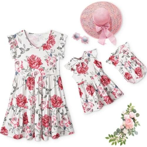 Family Summer Sleeveless Mom and Daughter Dress Flower Mother And Daughter Dresses Baby Romper Matching OUtfits Clothes 0-9Years