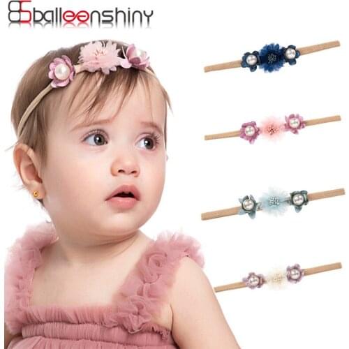 Balleenshiny Lace Stitching Flower Pearl Baby Headband Kids Girls Hair Accessories Newborn Photography Props Kids Hair Band