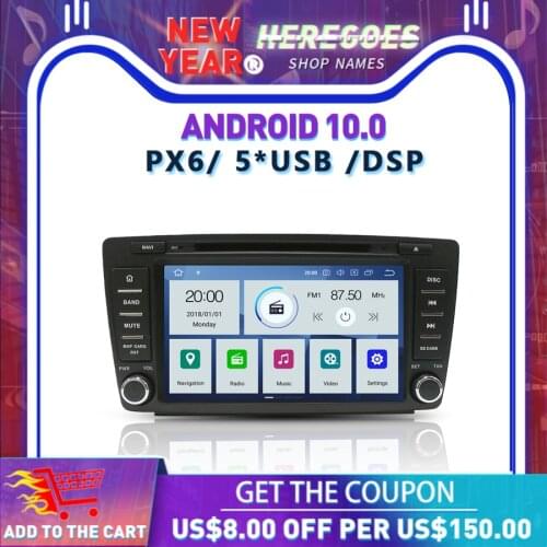 PX6 DSP IPS Android 10 4GB +64GB Car DVD Player GPS Map WIFI RDS Radio Bluetooth 5.0 For VW Skoda Octavia 2 3 A 5 A5 Yeti