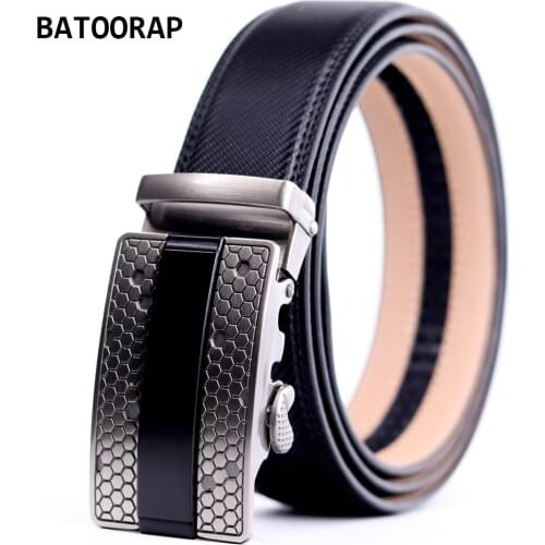 Mens Genuine Leather Belts Black Luxury Cowhide Ratchet Belt High Quality Metal Automatic Buckle Casual Waist Strap Male