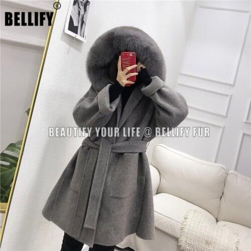 Luxury Fox Collar Double-sided Wool Cashmere Overcoat Processing Wool Coat In Autumn and Winter Hooded jacket women 2020