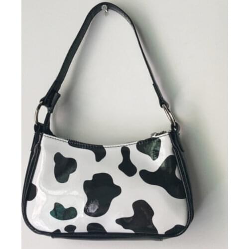 Cow Milk Print Pattern Baguette Bags For Women Bright PU Leather Small Shoulder Bag Female Designer Underarm Bags Bolsos