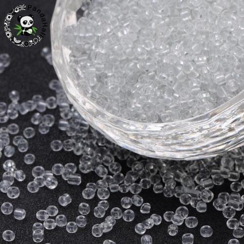 Glass Seed Beads, Transparent, Round, White, 12/0; 2mm, Hole: 1mm; about 30000 beads/pound