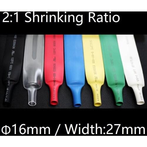 Dia 16mm (Width 27mm) Heat Shrink Tube 2:1 Polyolefin Thermal Cable Sleeve Insulated Wire Protector Wrap DIY Connector Repair