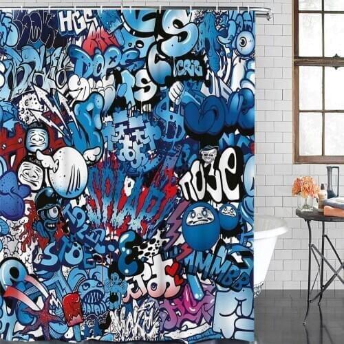 Bathroom Waterproof Curtain Blue Explosion Punk Graffiti Fabric Shower Curtain Home Bathroom Decor Bathroom Shower Curtain