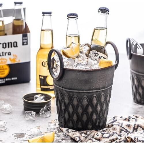Ice Bucket Desktop Storage Iron Bucket Whiskey Champagne Beer Freeze Cooler Kitchen Bar Accessories Retro Ice Cooler Home Decor