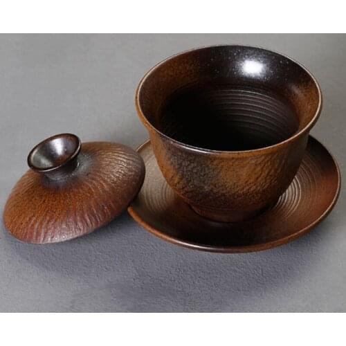 Vintage Gaiwan Retro Porcelain Tea Cups and Saucer Tureen Cover Lid Bowl Firewood Ceramic Big Tea Bowl Cup