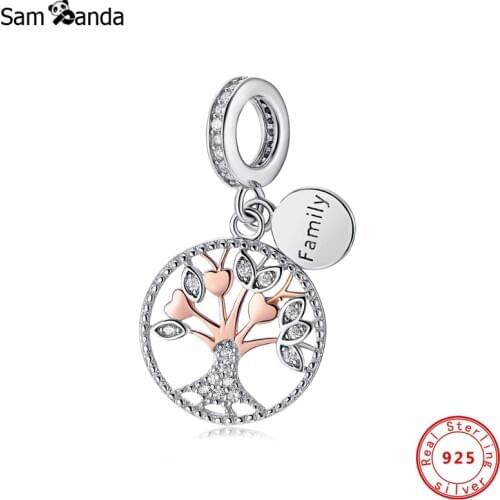 Charm 100% 925 Sterling Silver Beads Rose Gold Color Charms For Jewelry Making Tree Of Life Jewellery Fit Bracelet Necklace