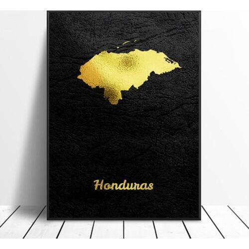 Golden Map Honduras Canvas Painting Wall Art Pictures prints home decor Wall Poster Decoration For Living Room