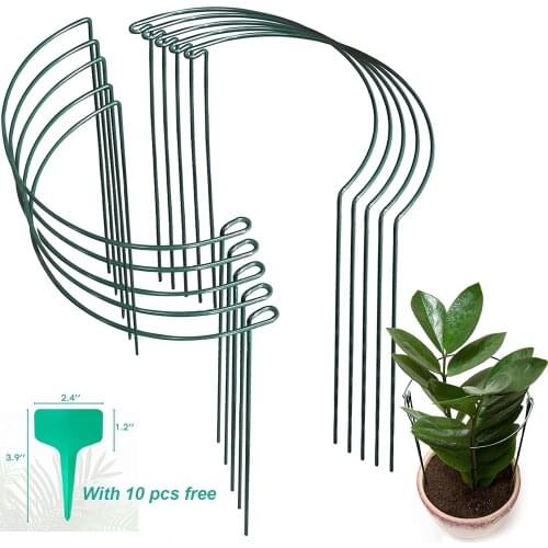 Garden Plant Support Stakes 10 Pack Half Round Metal Garden Plant Support Ring Cage Border Support, with 10 Pcs Plant Labels