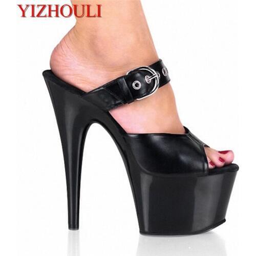 17cm Buckle Womens Slippers Gentle Women Sandals Popular Peep Toe High Heels Sexy 7 Inch Platform Exotic Dancer Slipper Shoes