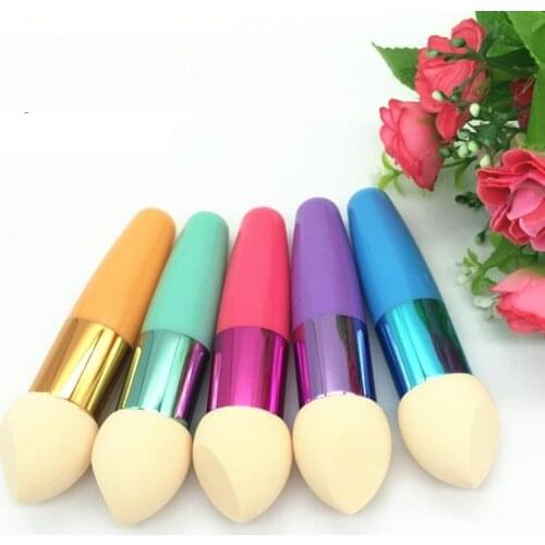 2pcs Oblique Cutting Sponge Puff Rainbow with Handle Cosmetic Make Up BB Cream Foundation Concealer Tool Blender Basic Brush