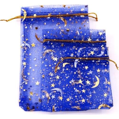 200pcs 11x16cm Drawstring Organza Bags Jewelry Packaging Bags Wedding Party Gift Bag Birthday Gift Bags with Star Moon pattern