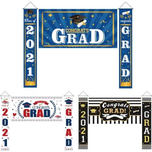 2021 Congrats Graduation Banner Hanging Flags Porch Sign Grad Party Supplies for Outdoor Indoor Home Door Yard Decor