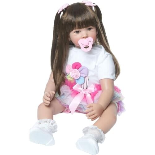 24 inch 60cm Lovely Reborn Baby Girl Dolls Toddler Realistic Looking Lifelike Silicone Long Hair Newborn Toy Gift