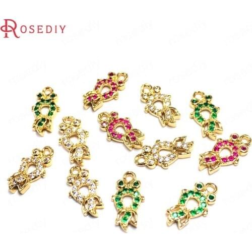 38639)10PCS 7x13.5MM 24K Champagne Gold Color Brass and Zircon Goldfish Charms Pendants Jewelry Making Supplies Diy Accessories