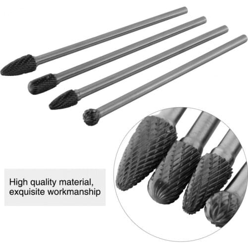 4pcs Cemented Carbide Long Rotary Files Double Cut Burr Set 6mm Shank Metal Working Tool Carving Shaping Tools Drill Bits Hot